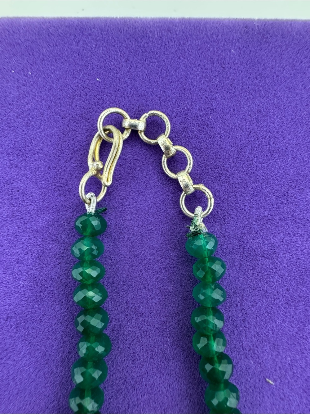 💛 Classic Silver Green Faceted Onyx Bead Necklace - Picture 2 of 5